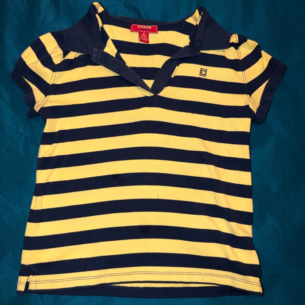 Chaps Denim Blue and Yellow Striped Shirt size Small 100% Cotton